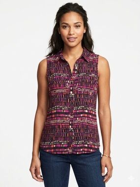 Apt. 9 NWOT Purple and Pink Patterned Sleeveless Button-Front Blouse